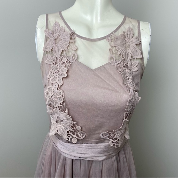 A’Reve Light Lilac Chiffon Floral Lace Dress Sz S - Picture 2 of 11